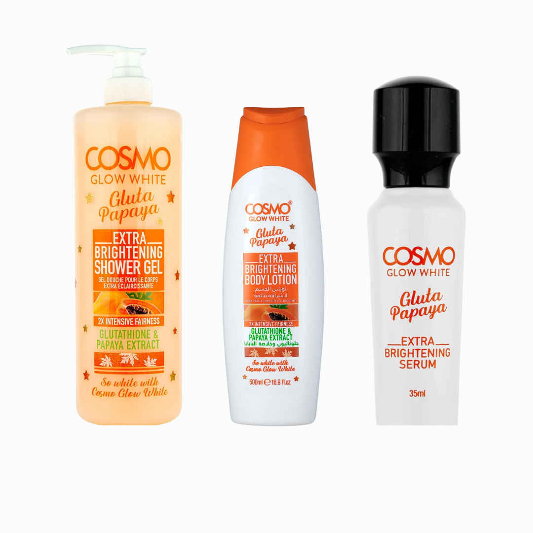 Cosmo Glow White Gluta Papaya Shower Gel+Body Lotion +Face Serum